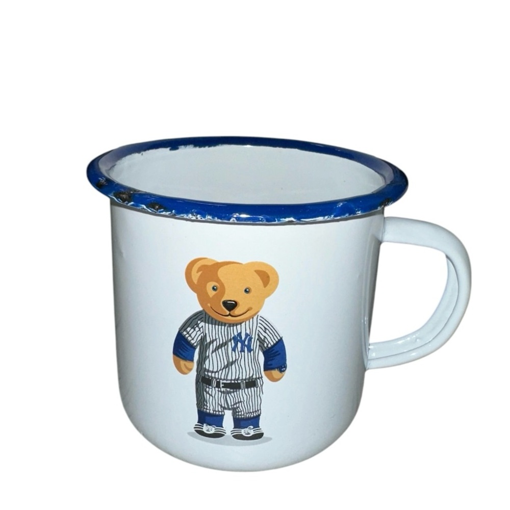 New York Yankees Steel Mug 12oz featuring a uniformed Teddy Bear
